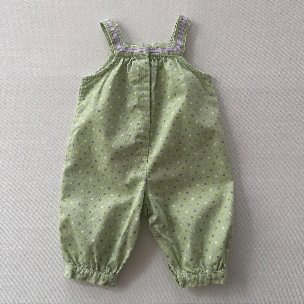 Gymboree 0-3 Months Baby Girl Corduroy Green Purple Polka Dot Romper Spring